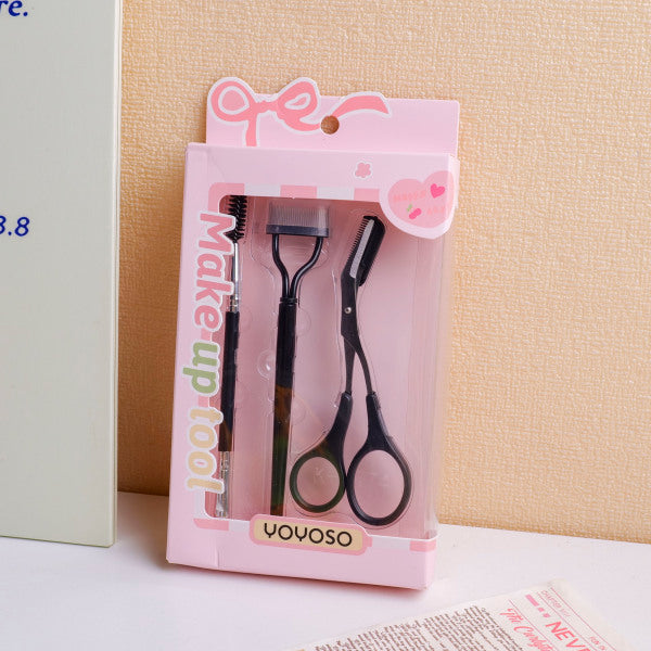 Professional Eyebrow and Eyelash Set (Beauty Scissors + Makeup Brush + Steel Com