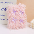 A6 Pink Fluffy Notebook with Bowknot - Lined Inner Pages 80 Sheets