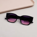 Wide-Temple Ladies' Sunglasses - Black Frame and Purple Lens