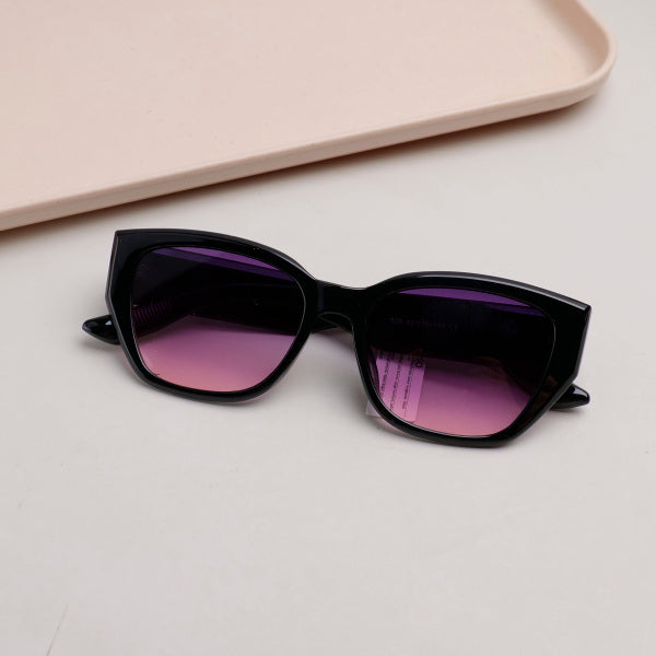 Wide-Temple Ladies' Sunglasses - Black Frame and Purple Lens