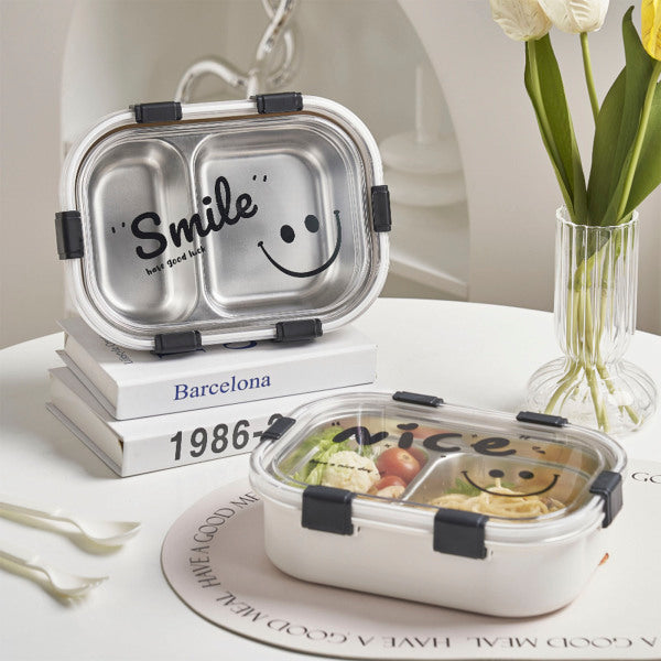 Smiling Face Stainless Steel Lunch Box (with Fork and Spoon)