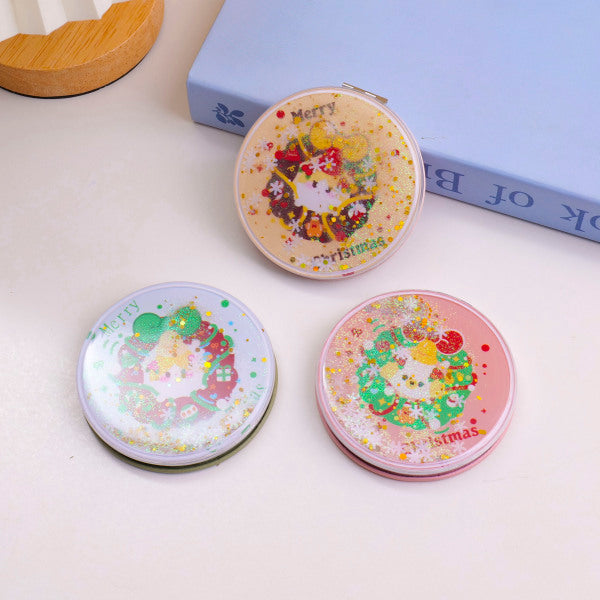 Christmas Series - Wreath 80mm Round Flowing Sand Fashion Mirror
