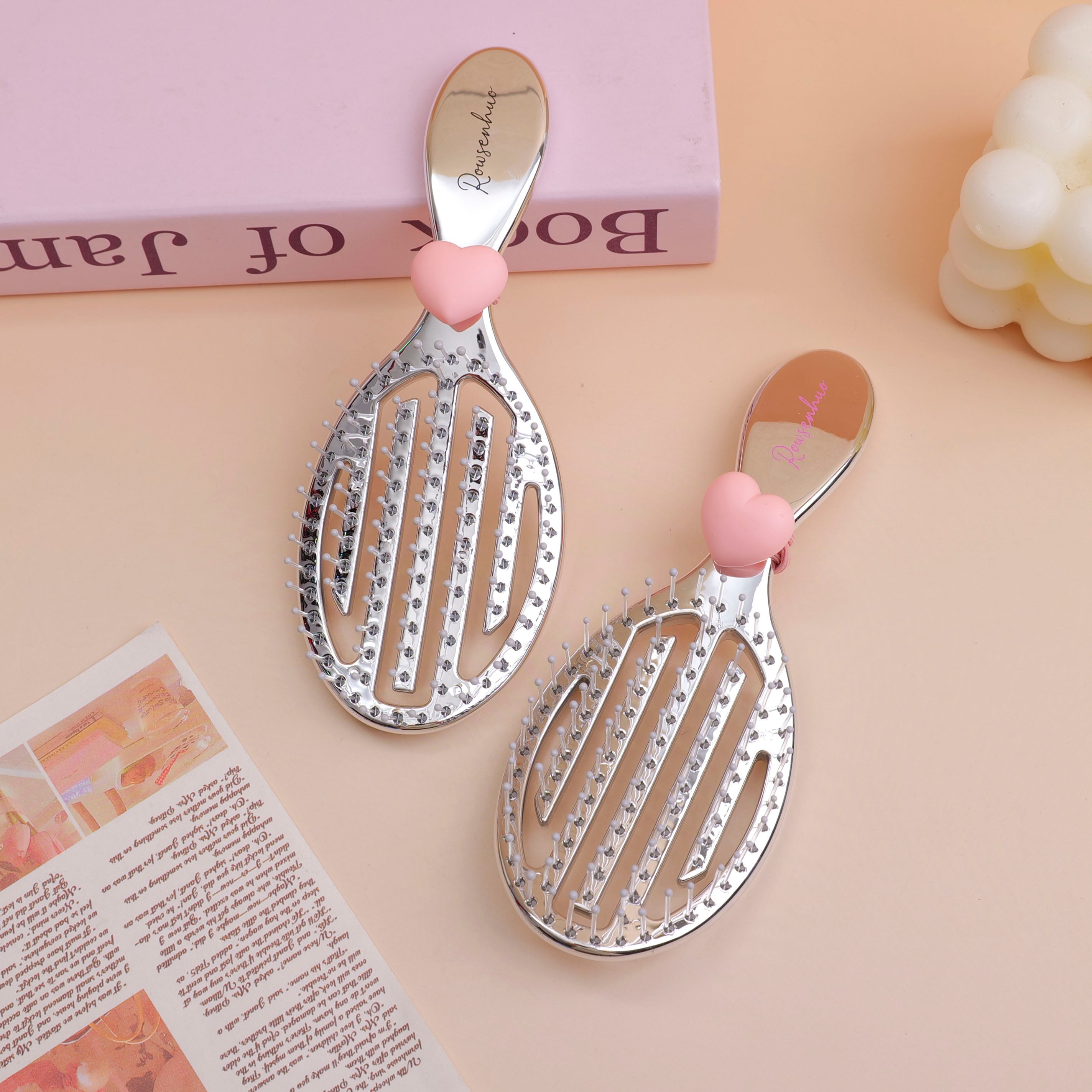 Electroplated Silver Series Heart-shaped Dry and Wet Dual-use Comb