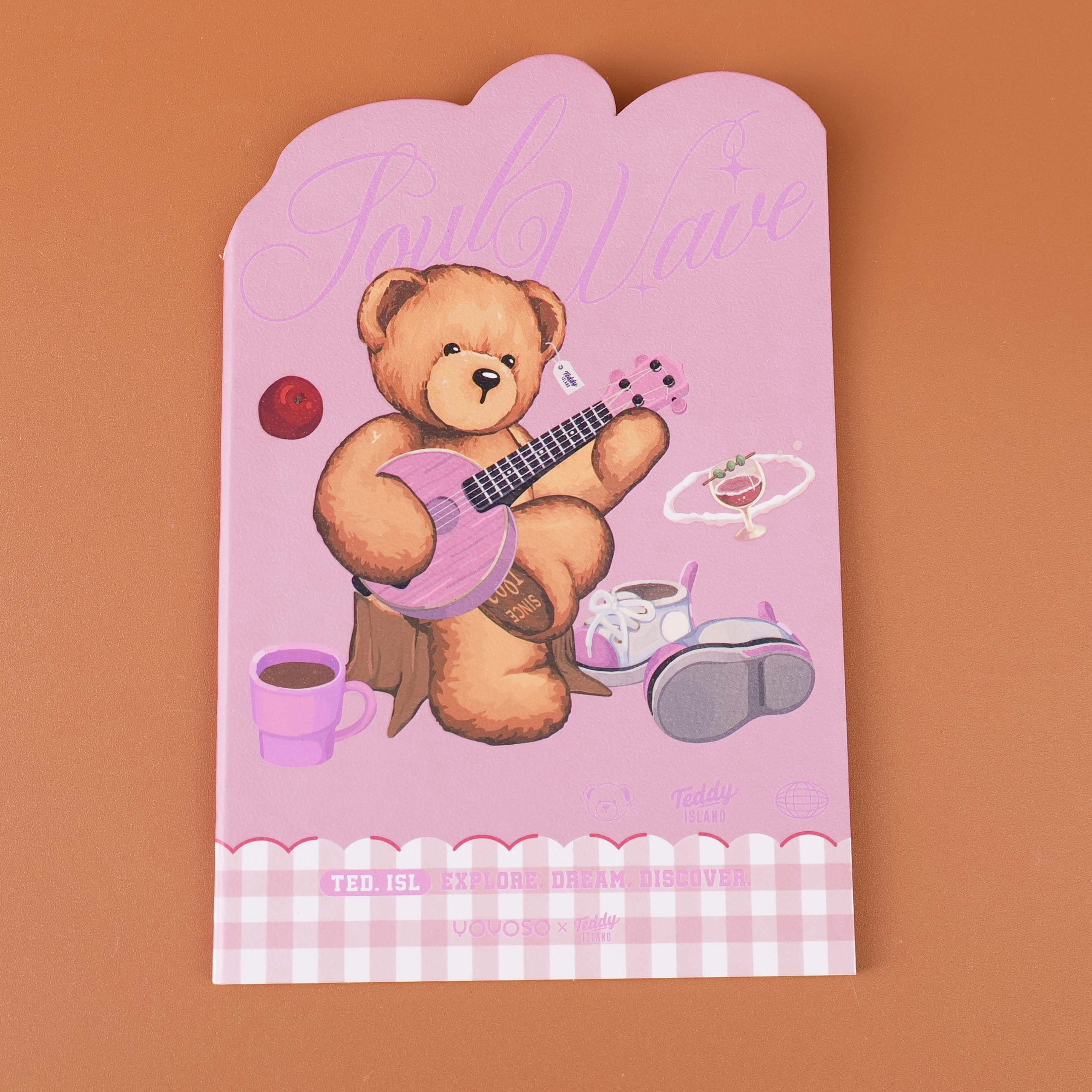 TEDDY ISLAND Series B5 Pink Shaped Sewn Notebook - Lined Inner Pages 32 PCS