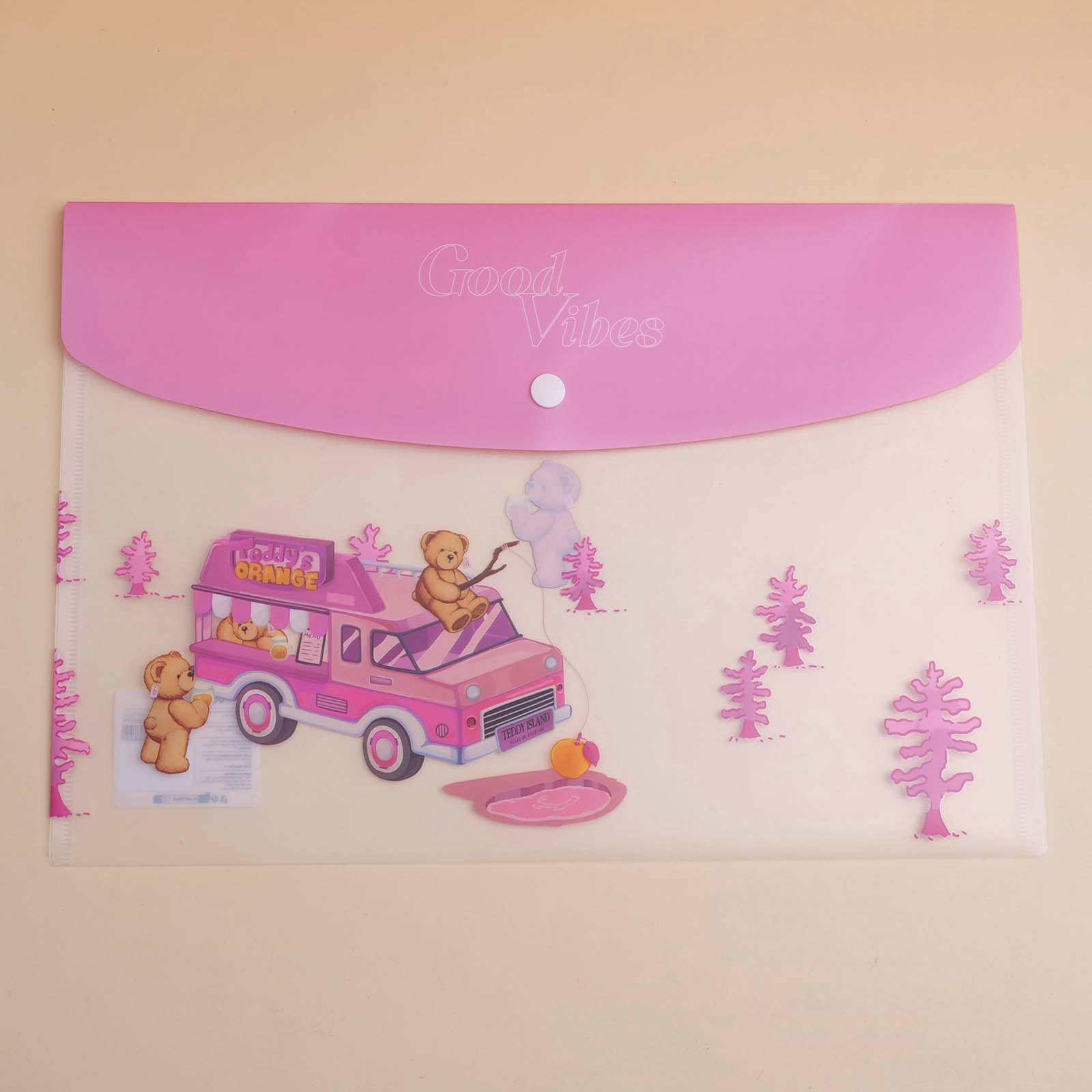 TEDDY ISLAND Series Pink PP File Bag A4-2