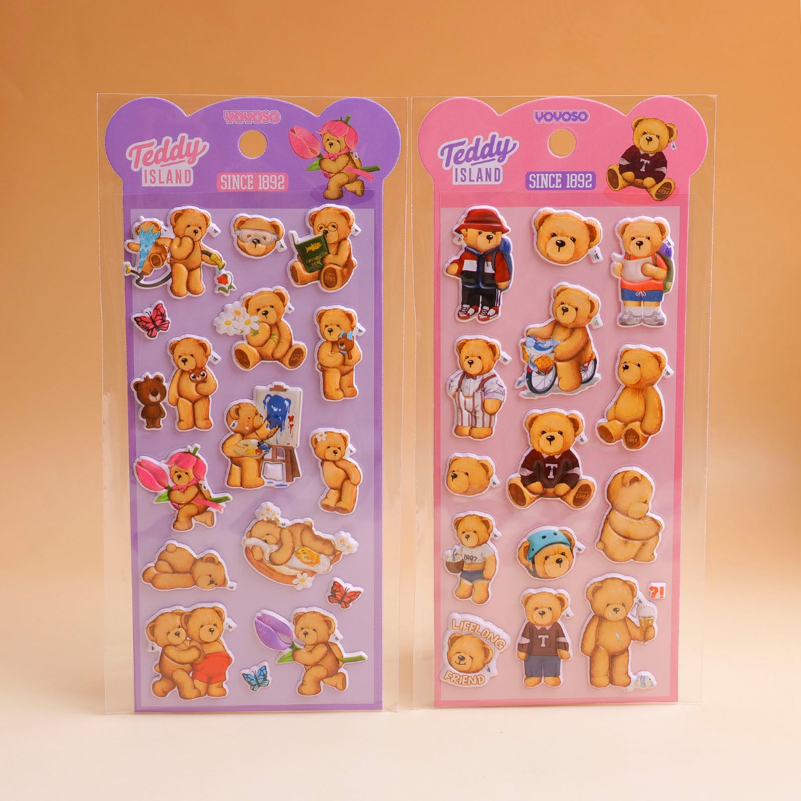 TEDDY ISLAND Series Foam Sticker (Pink + Purple)