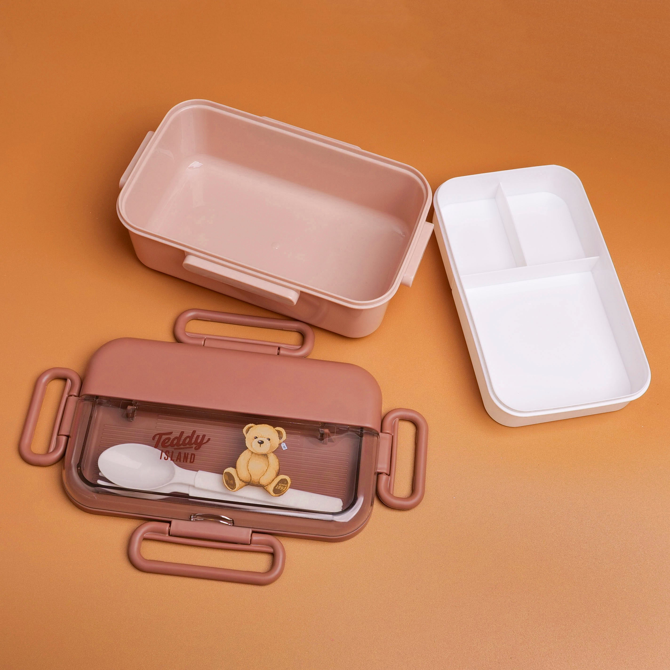 TEDDY ISLAND Lunch Box - 2-Layer 1500ml Coffee