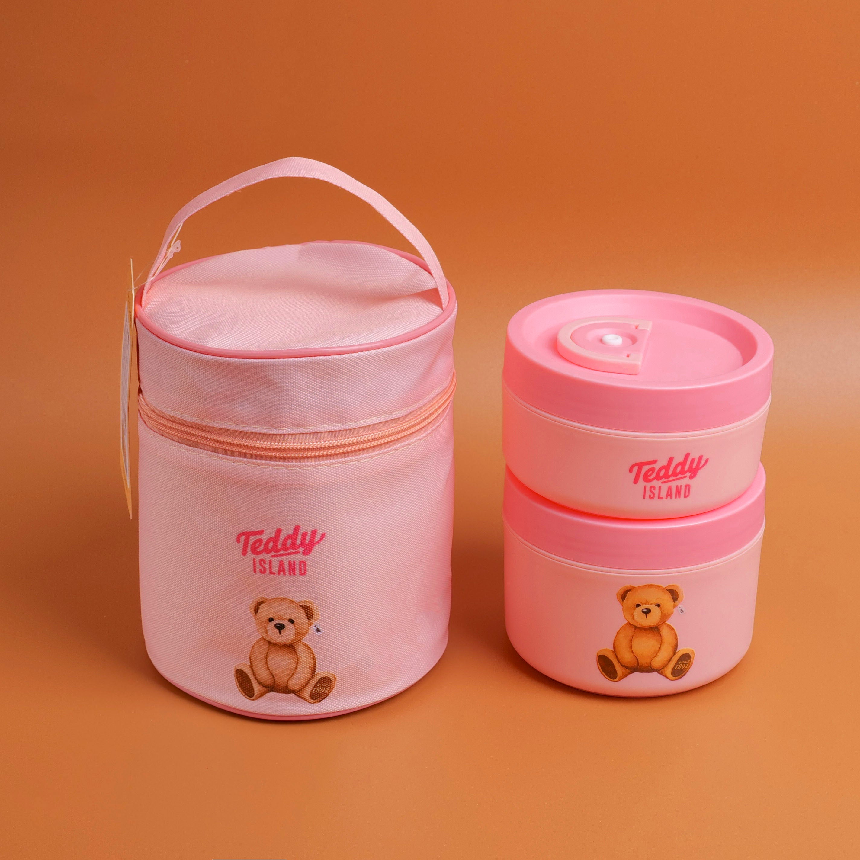 TEDDY ISLAND Series Three-piece Lunch Box Set - 400ml + 600ml Pink