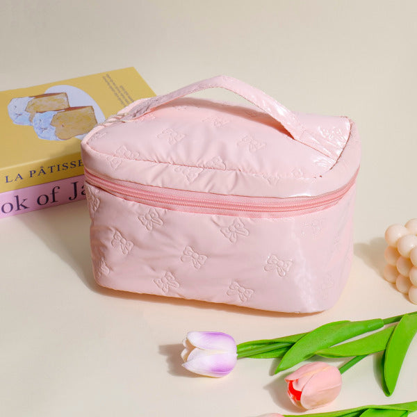 Butterfly cosmetic bag with lift-off lid design - pink