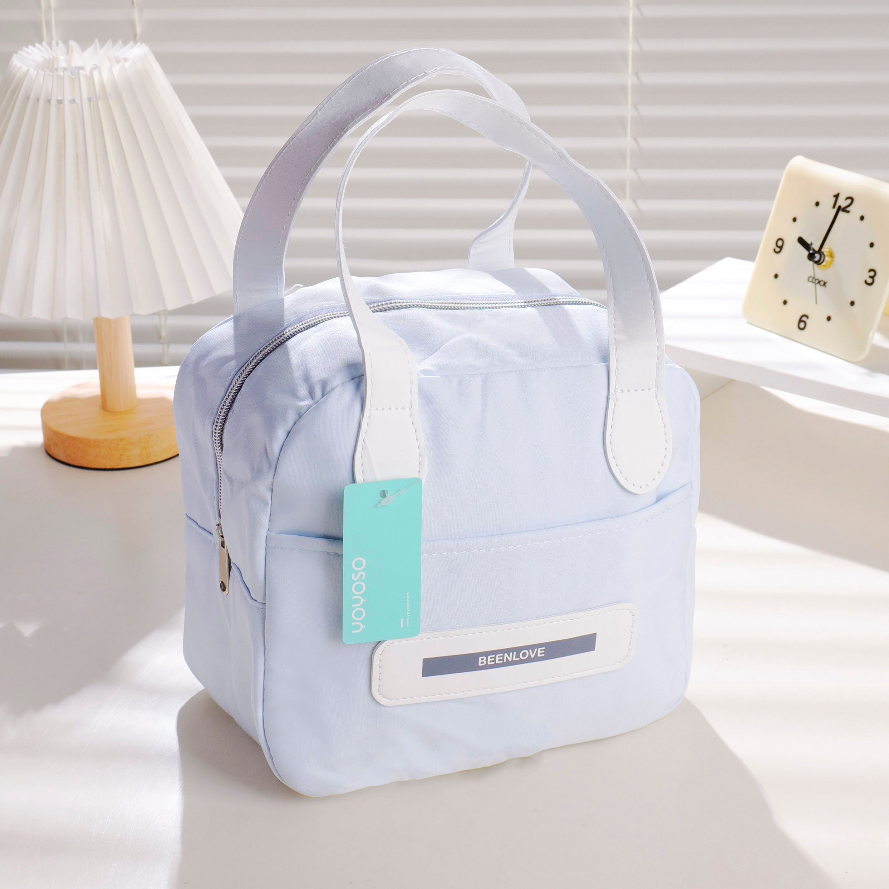 Smiley square lunch bag - blue