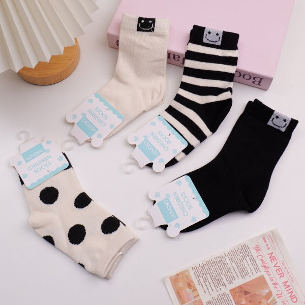 Smiley Polka Dot Kids' Mid-Calf Socks S 2 Pairs