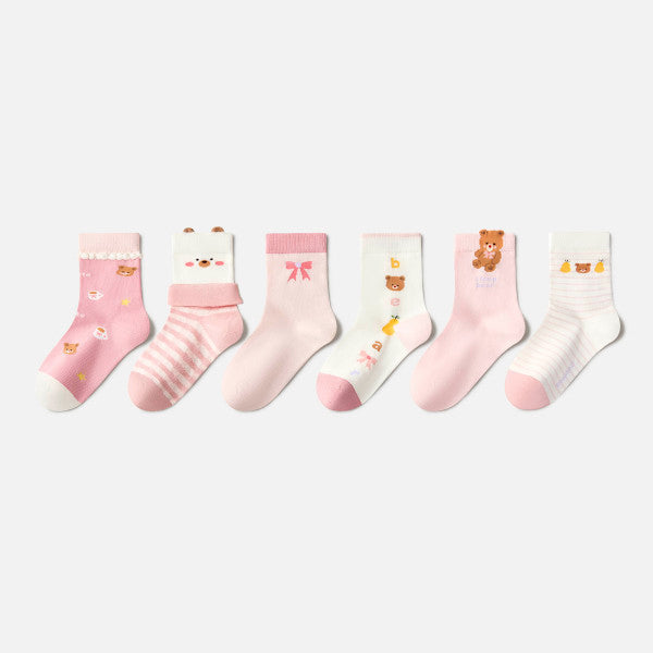 Pink Bear Kids Mid-Calf Socks M