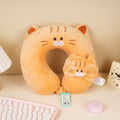 Cat U-Shaped Pillow with Eye Mask – Brown