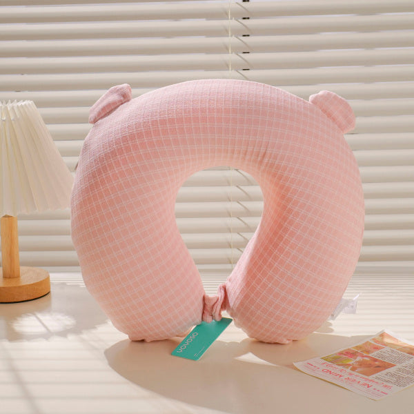 Plaid Ear U-Shaped Pillow – Pink