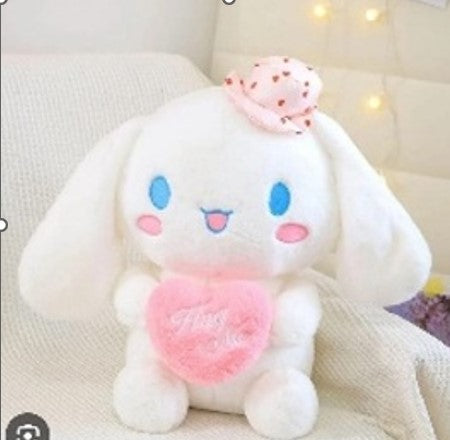 cute rabbite holding heart white plush