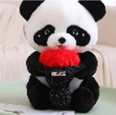 panda holding bouqets flower plush