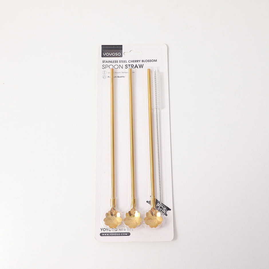 Stainless steel cherry blossom spoon straw 3pcs