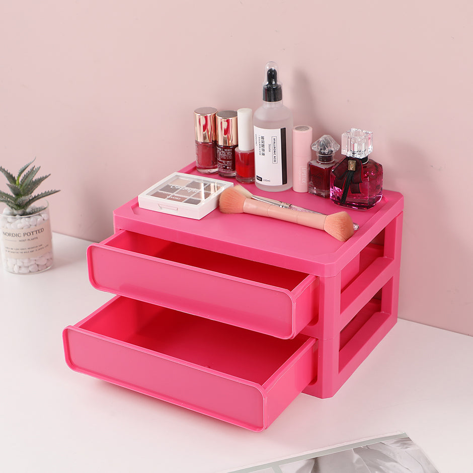 Strawberry rabbit double layer desktop storage box - rose red
