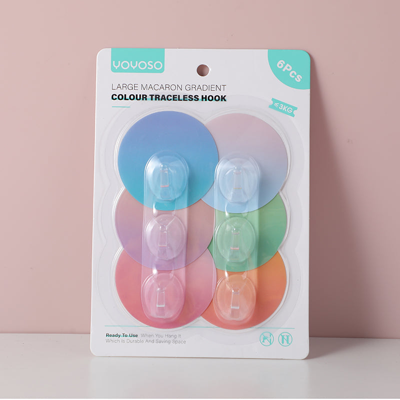 Large macaron gradient color non-trace hooks 6pcs pack