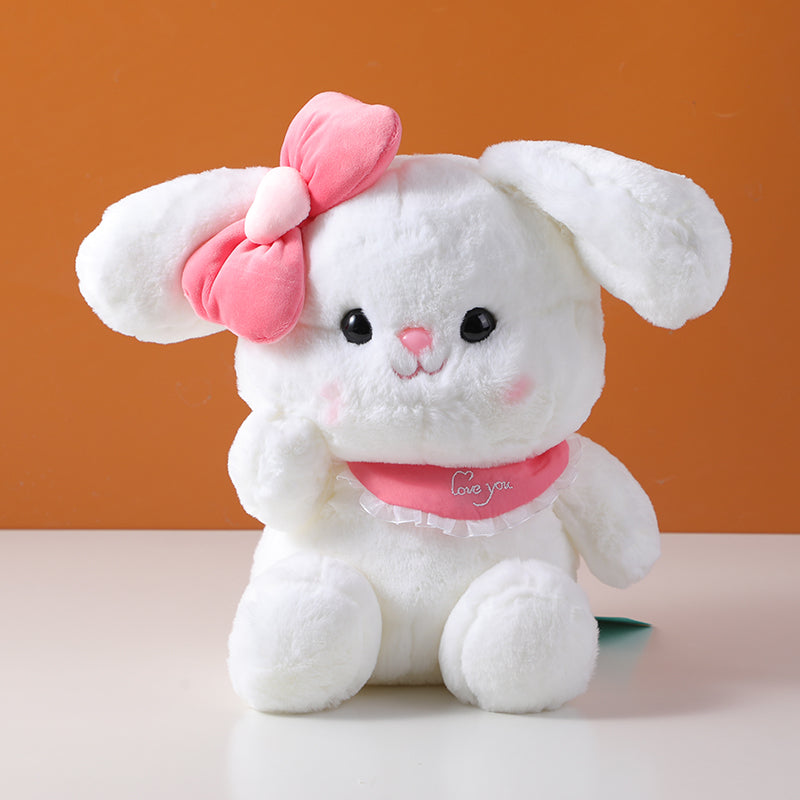 Sitting sweet girl rabbit doll with bib -30cm