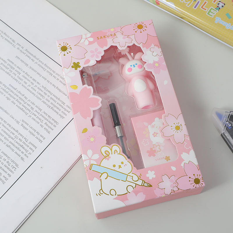 Sakura YOYO rabbit series-rabbit sakura fountain pen set-blue refill