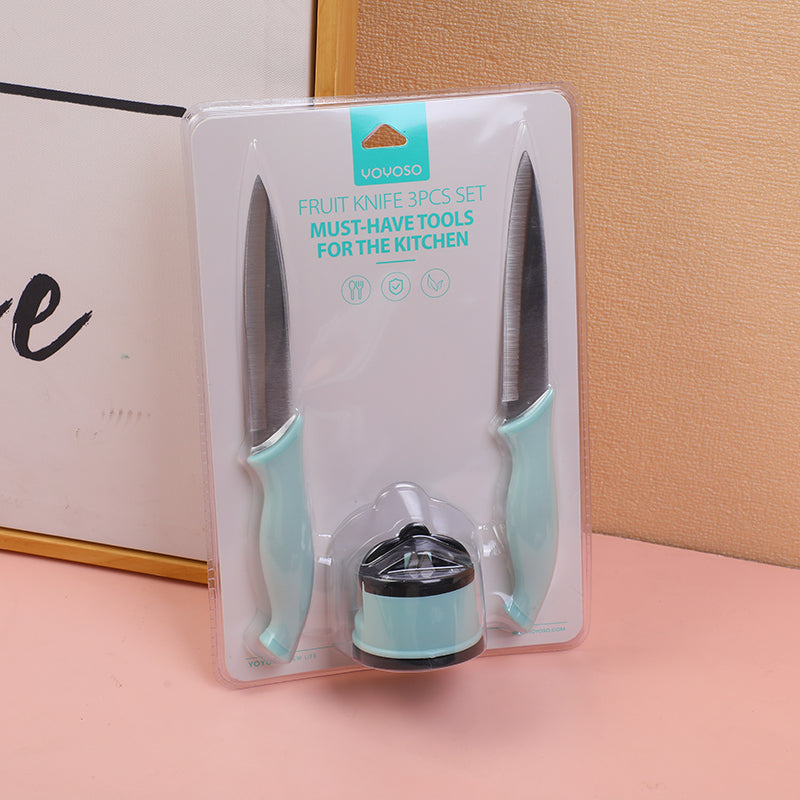 3PCS SET OF PARING KNIFE WITH KNIFE SHARPENER