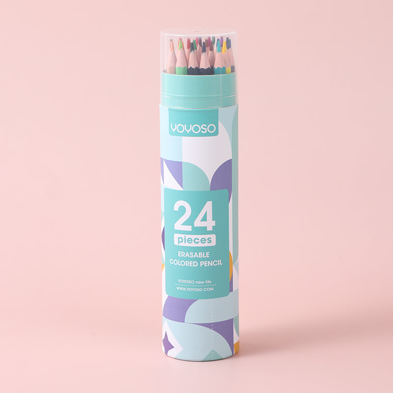 24 colors barrel packed colored pencil with eraser