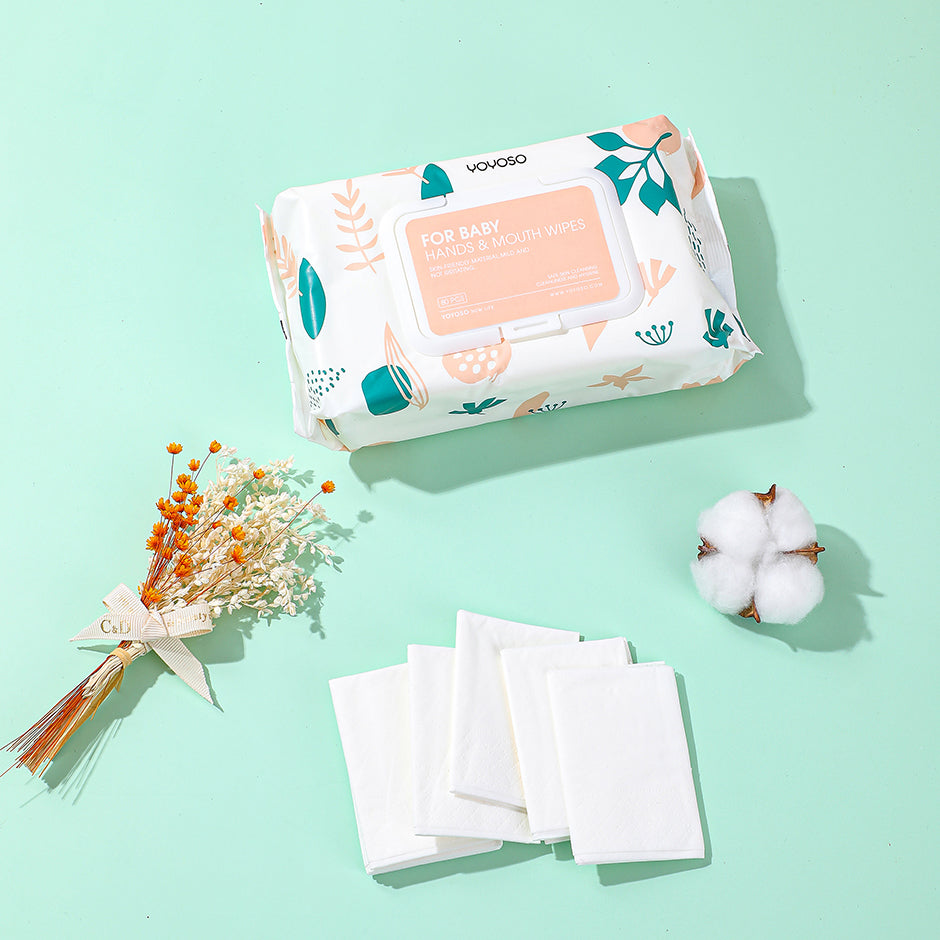 Leaf pattern baby hand and mouth wipes with lid-80 counts