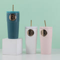 Cute bear striped ceramic cup with straw-540ml