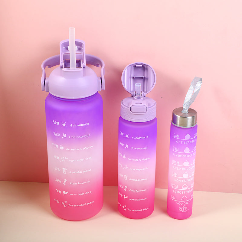 Gradient color double drinking plastic cup 3pcs set