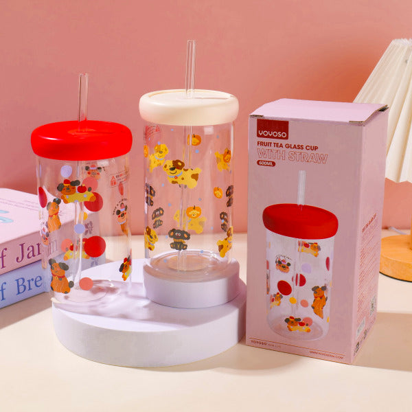 HS-BLB6001 Fruit Tea Glass Cup with Straw 600ml