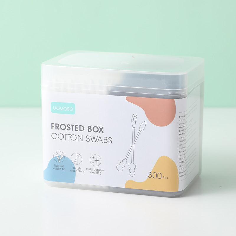 300pcs frosted box cotton swabs-black rod with earpick and spiral tip+white rod