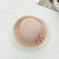 Lace edge flower children's sun hat-pink