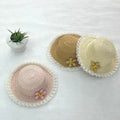 Lace edge flower children's sun hat-beige