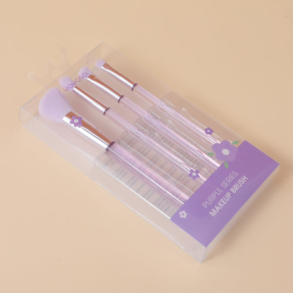 Purple crystal 4pcs cosmetic brush combo set