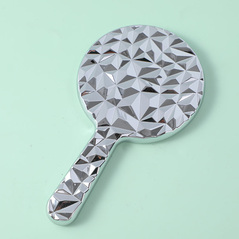 Round diamond beauty mirror with handle