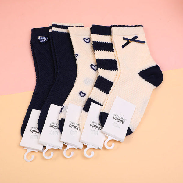 Horizontal Stripe College Style Children's Mid-Calf Socks-L 2？pairs set