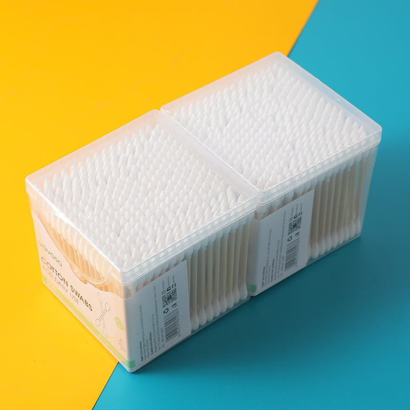 Super value square box bamboo stick cotton swabs ( tip and round end)- 300pcs x 2 boxes