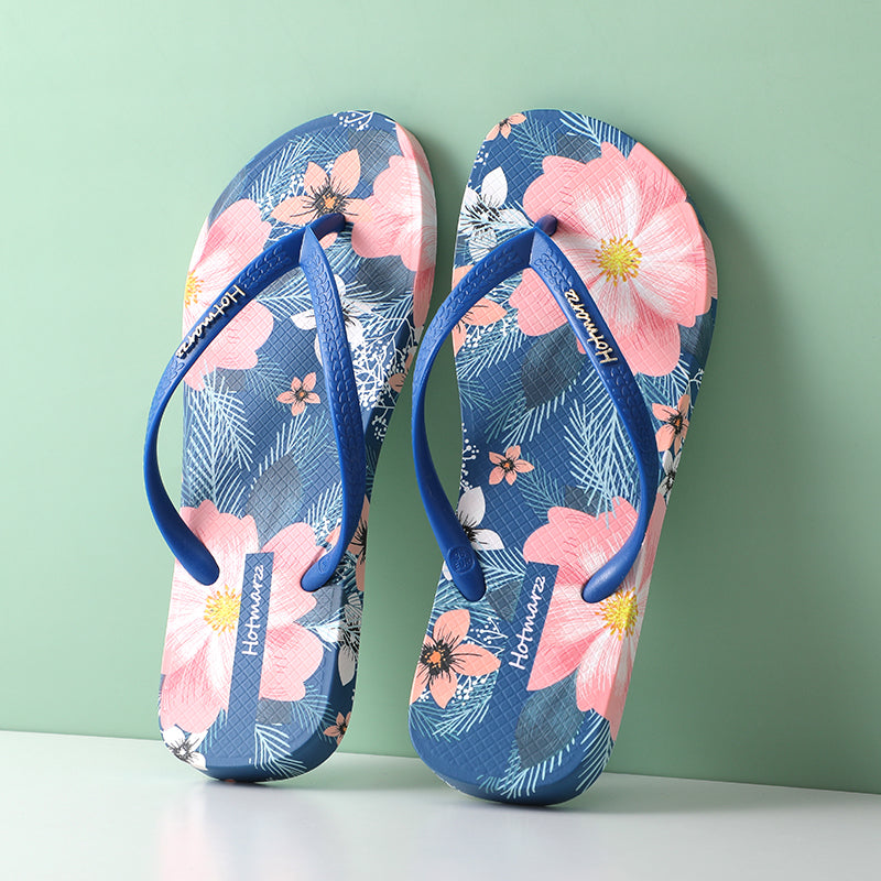 Flower pattern women's flip-flops dark blue 39-40