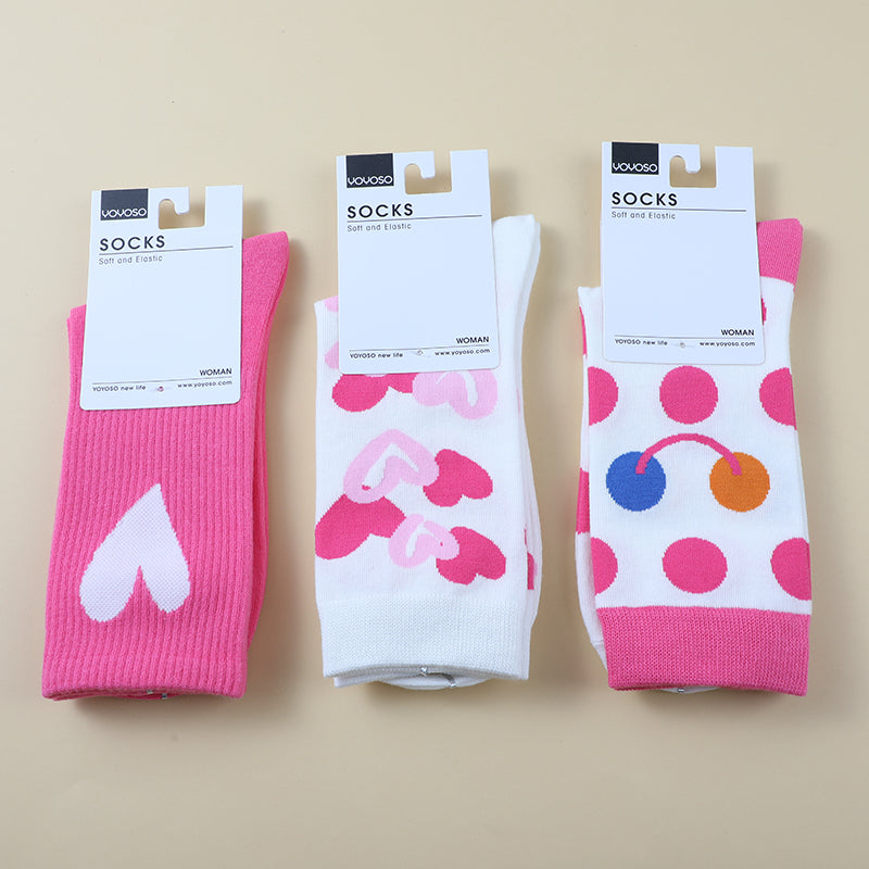 Rose red fun heart women's mid-calf socks-WS071