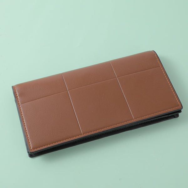 Men's stitching long wallet-coffee