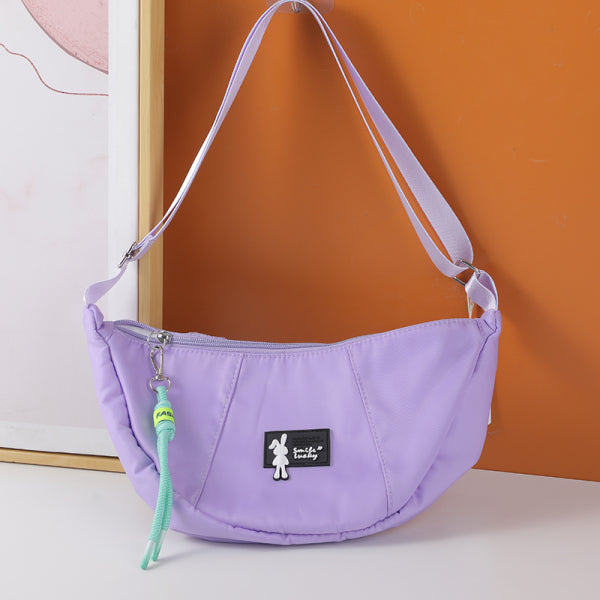 Cool fashionable rabbit logo crossbody bag with zipper-purple