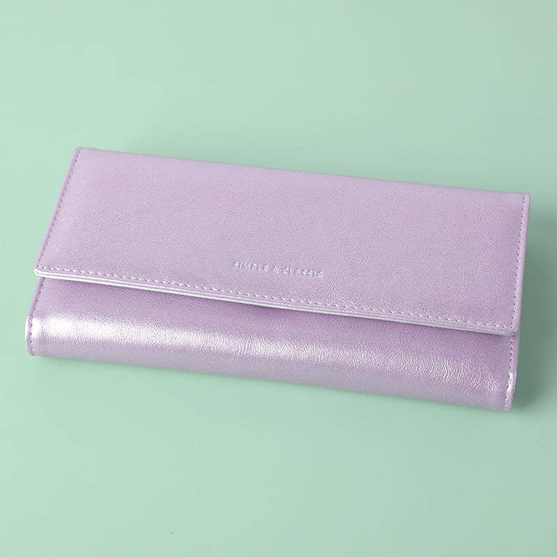 Pearl shimmer large three folding wallet-purple