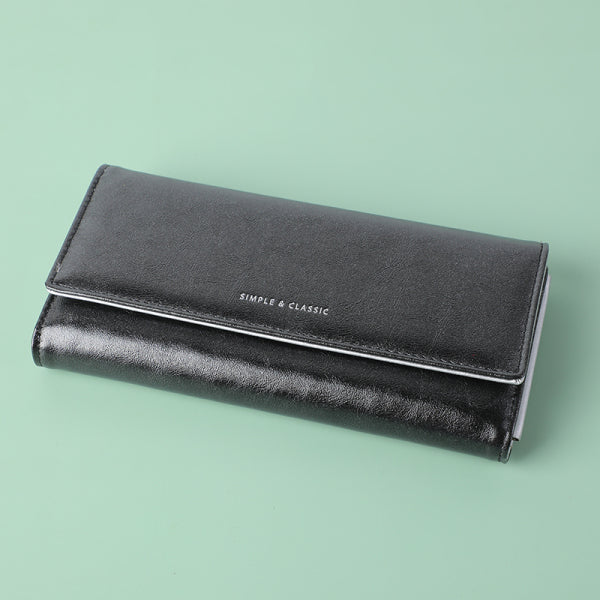 Pearl shimmer large three folding wallet-black