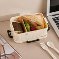 Cream INS style large lunch box with two compartments (including fork and spoon)