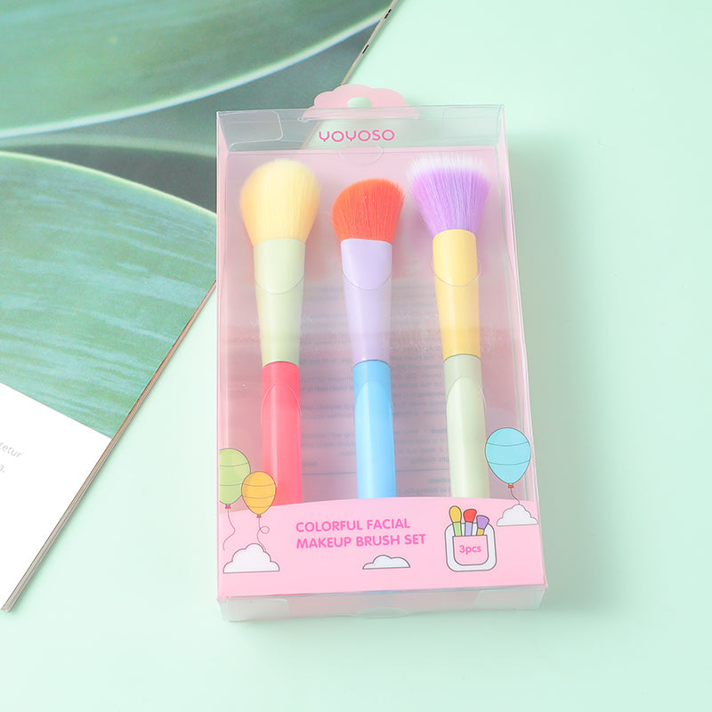 Colorful facial makeup brush 3pcs set