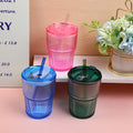 Simple Vertical Straw Glass Coffee Mug 450-ML