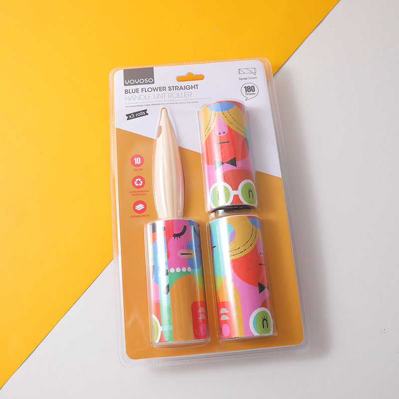 Blue flower straight handle lint roller x3 rolls
