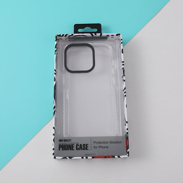 Transparent Apple 14 Pro phone case with white border