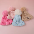 Hairball alphabet embroidered children's knitted hat-khaki
